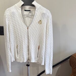Ralph Lauren Cream Cable Knit Sweater with Gold Emblem